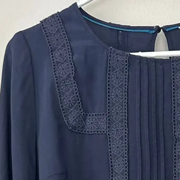 Boden Imi Jersey Trim Top long sleeve lace detail pleated boho bohemian navy 8 - Picture 5 of 11